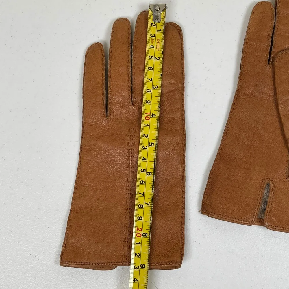 Vintage Daniel Hays Women Leather Gloves L Tan Lined Warm Winter Driving 60s 70s